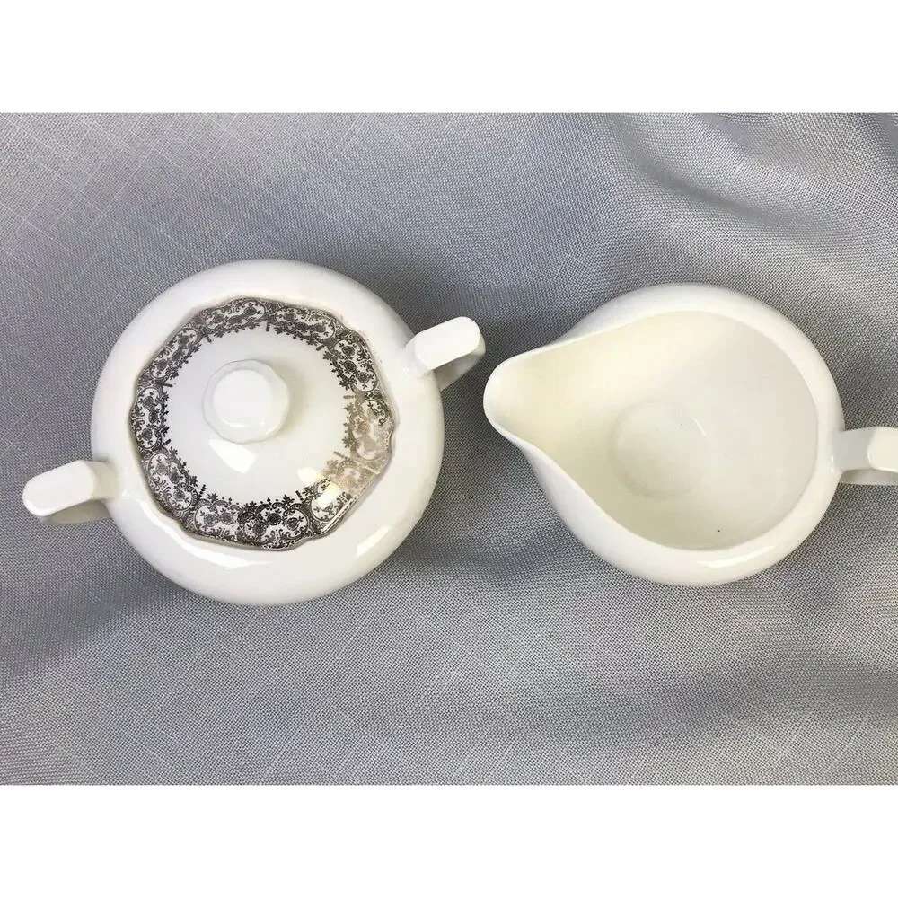 Vintage Creamer and Sugar Bowl Cream With Gold Filigree Trim Traditional China